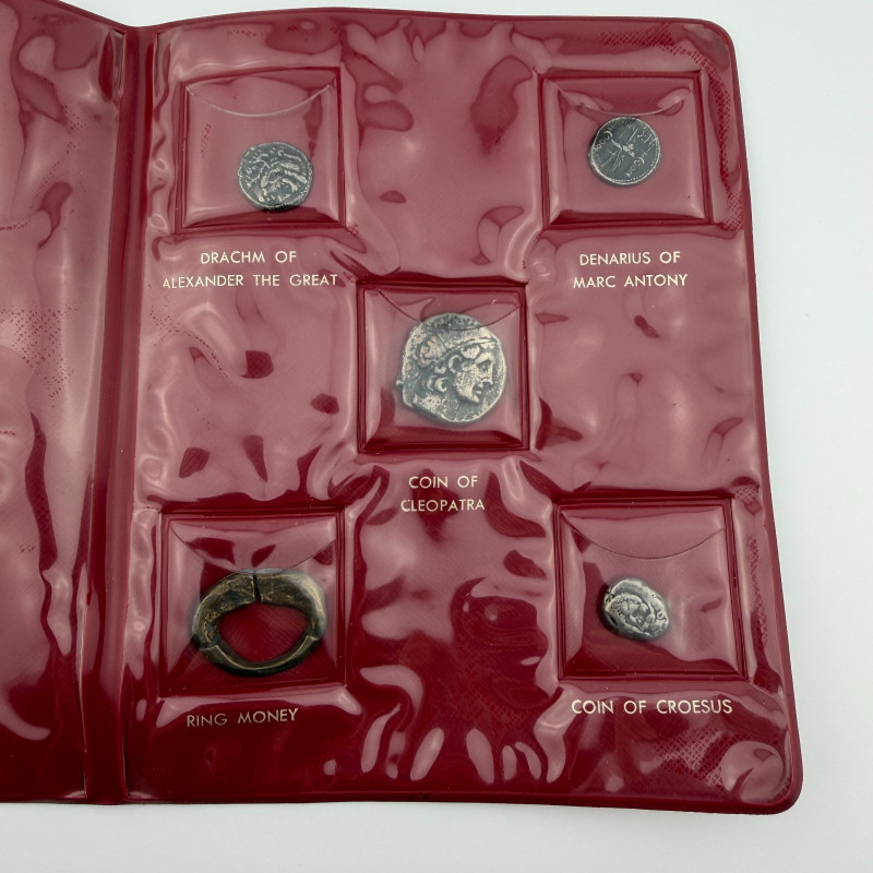 VTG 1950’s Ancient Coin Replica Set of 5 With Original Paper and Vinyl Folder