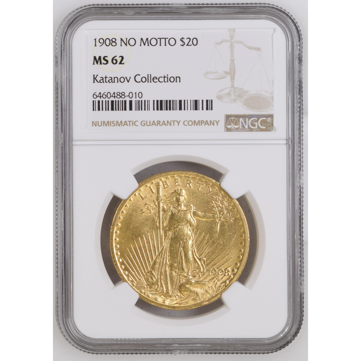  NGC MS 62 1908 No Motto $20 Saint-Gaudens Double Eagle