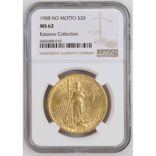 NGC MS 62 1908 No Motto $20 Saint-Gaudens Double Eagle NGC MS 62 1908 No Motto $20 Saint-Gaudens Double Eagle