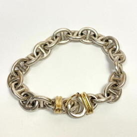 Italy 925 Sterling Silver and 18K Gold Bracelet - Elegant two tone Design