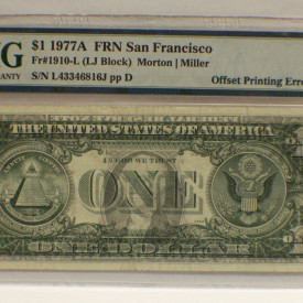 Fr#1910-L 1977 A $1 FRN San Francisco Offset Printing Error Note PMG 30