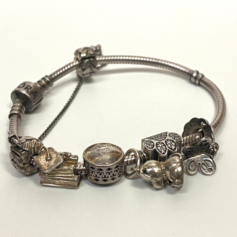 Pandora Solid Sterling Silver Multi-Charm Snake Bracelet 7 in, Box Pandora Solid Sterling Silver Multi-Charm Snake Bracelet 7 in, Box