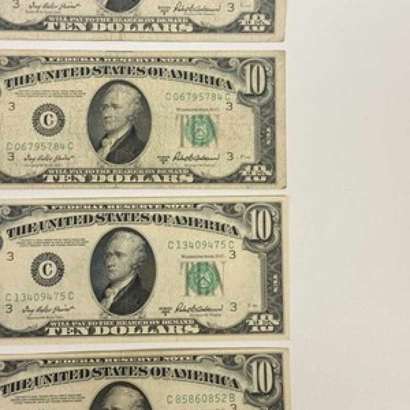 Lot of 4 Series 1950B $10 Federal Reserve Notes New York (C) Old U.S.