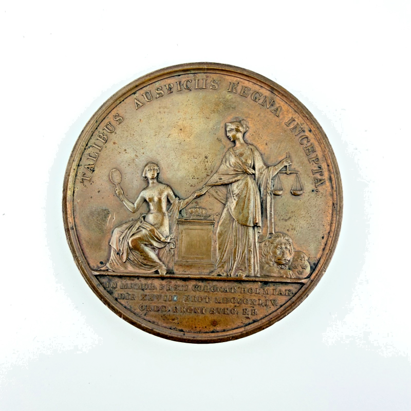 Antique 1844 Swedish Coronation Medal Oscar I & Queen Josephine Bronze