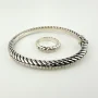 Vintage Coqui el Original Cable Cuff Bracelet & Ring Set 925 Steel & Diamonds