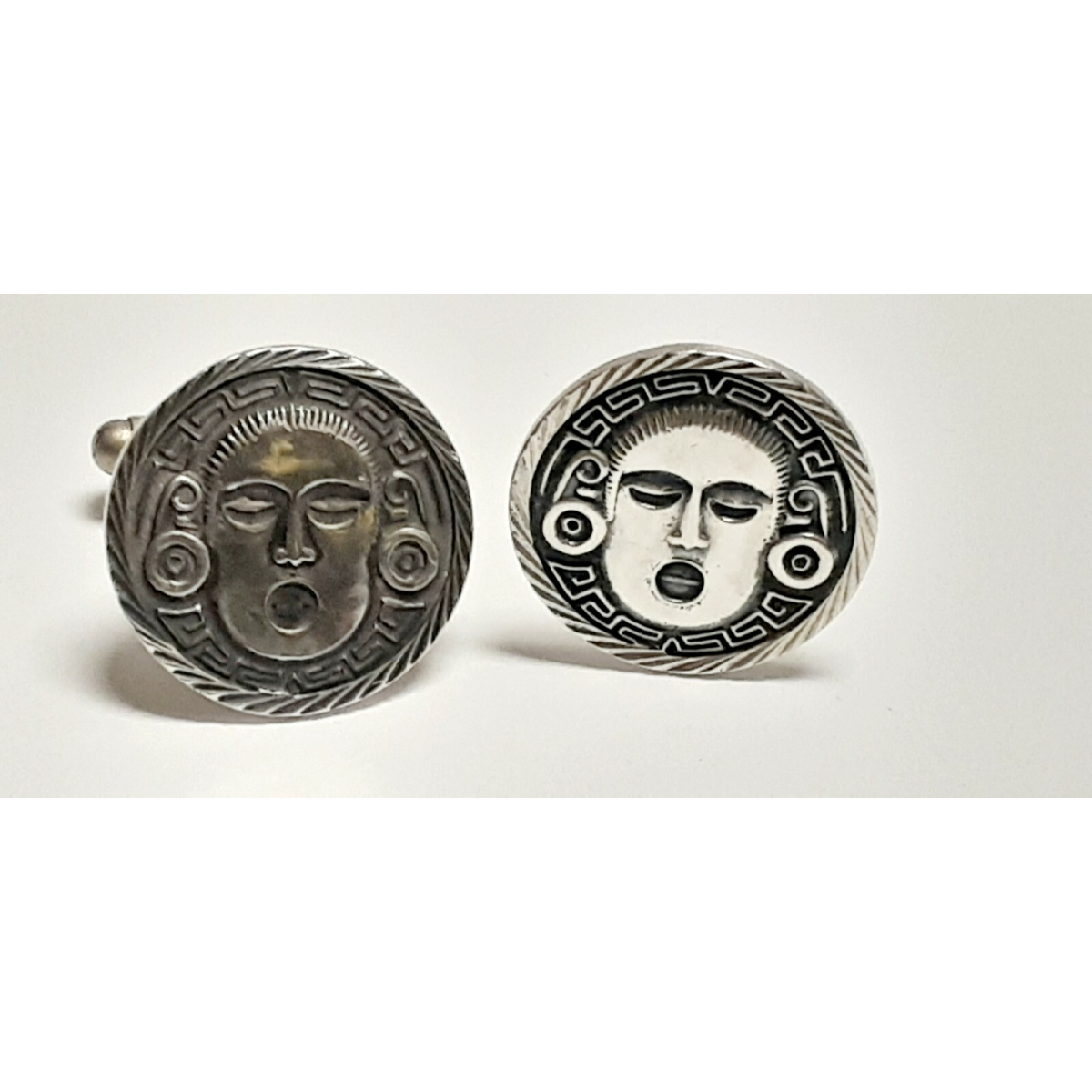 Antique Woman Face Eyes Closed Sterling Silver Cufflinks Made In Mexico