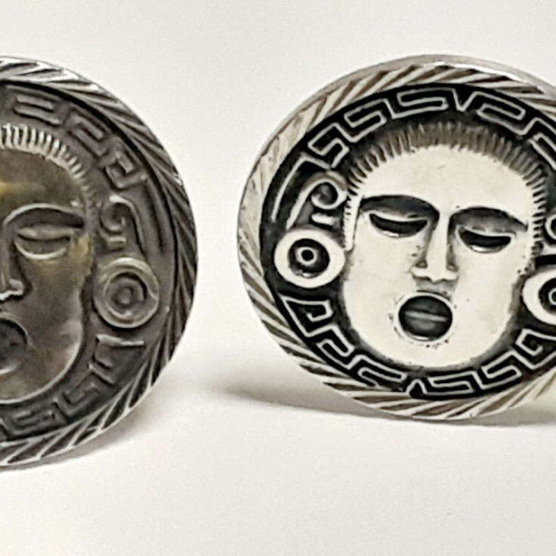 Antique Woman Face Eyes Closed Sterling Silver Cufflinks Made In Mexico