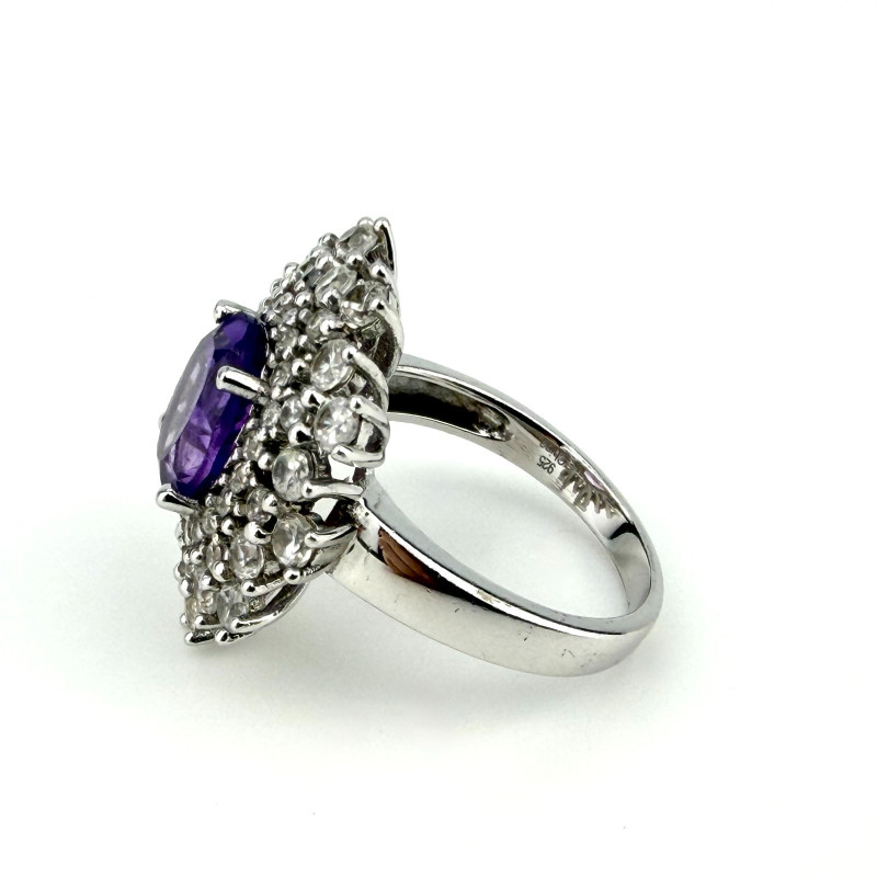 Vintage Style 925 China Oval Purple Amethyst & Cz  Ring Sz 8