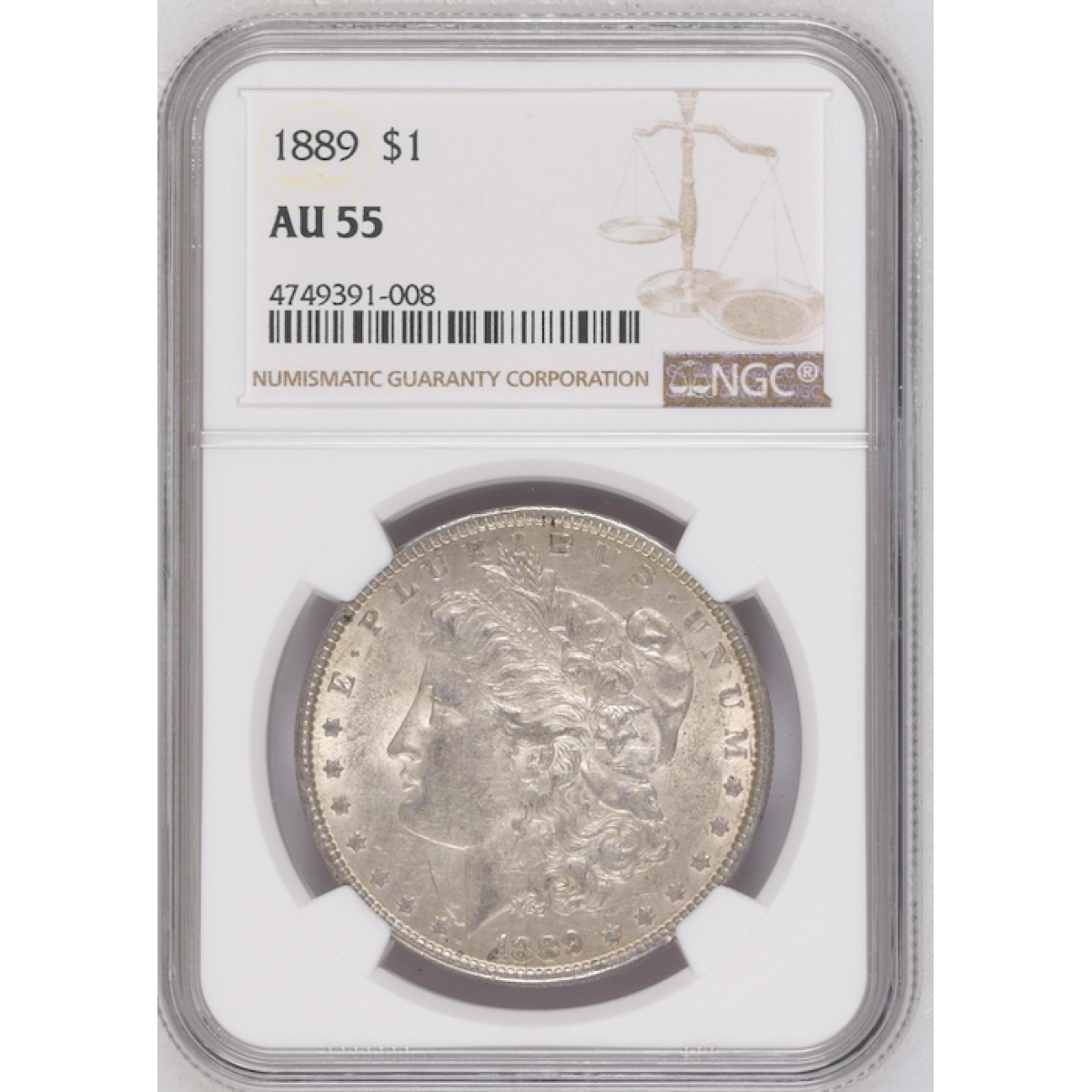  NGC AU 55 $1, 1889  Morgan Dollar