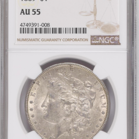  NGC AU 55 $1, 1889  Morgan Dollar