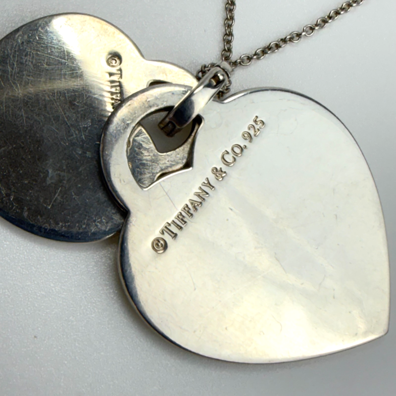 Authentic Tiffany & Co Notes I Love You Double Heart Pendant Silver Necklace 16”