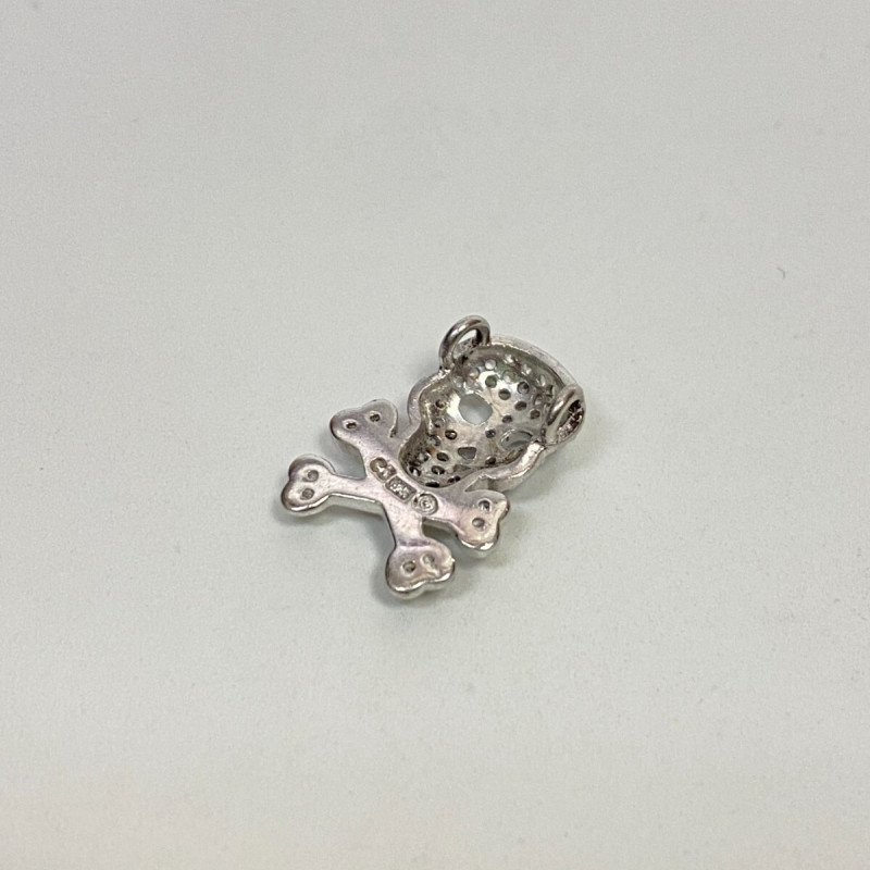 Silver pendant, 925 skull with CZ, Stamped 925