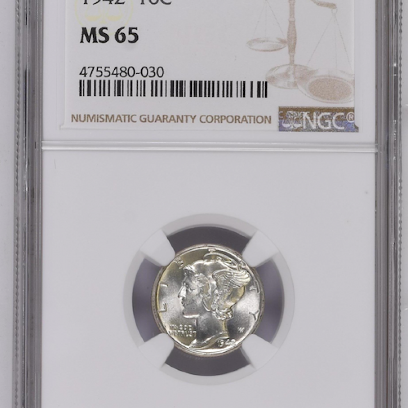 NGC MS 65, 1942 MERCURY DIME 10C 