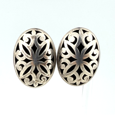 Signed Taxco Sterling Silver Oval Filigree Clip Earrings – Scrollwork Design