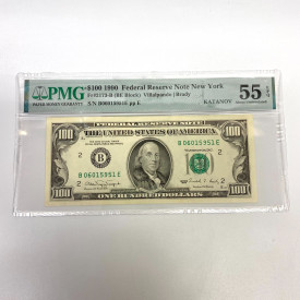 Fr 2173-B (BE Block) 1990 $100 FRN New York PMG 55 EPQ
