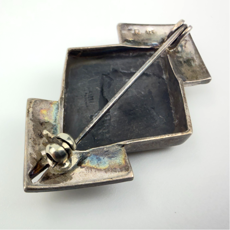 Vintage Geometrical Pin / Brooch with Black Onyx and Marcasite 925 Sterling