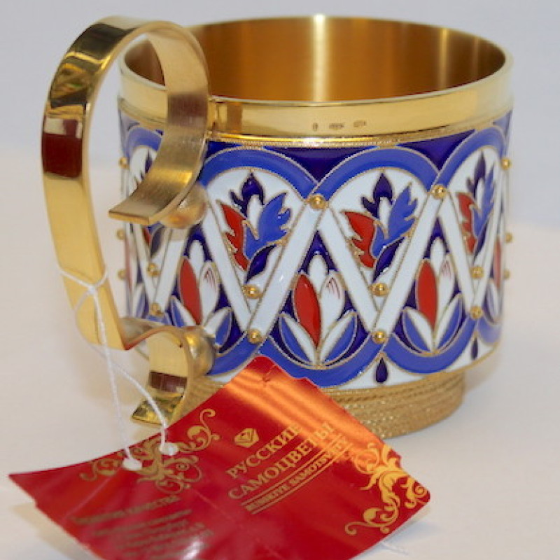 Russian silver 925 & 24k Gold Plated, Tea Cup Holder Enamel Filligree Russian silver 925 & 24k Gold Plated, Tea Cup Holder Enamel Filligree