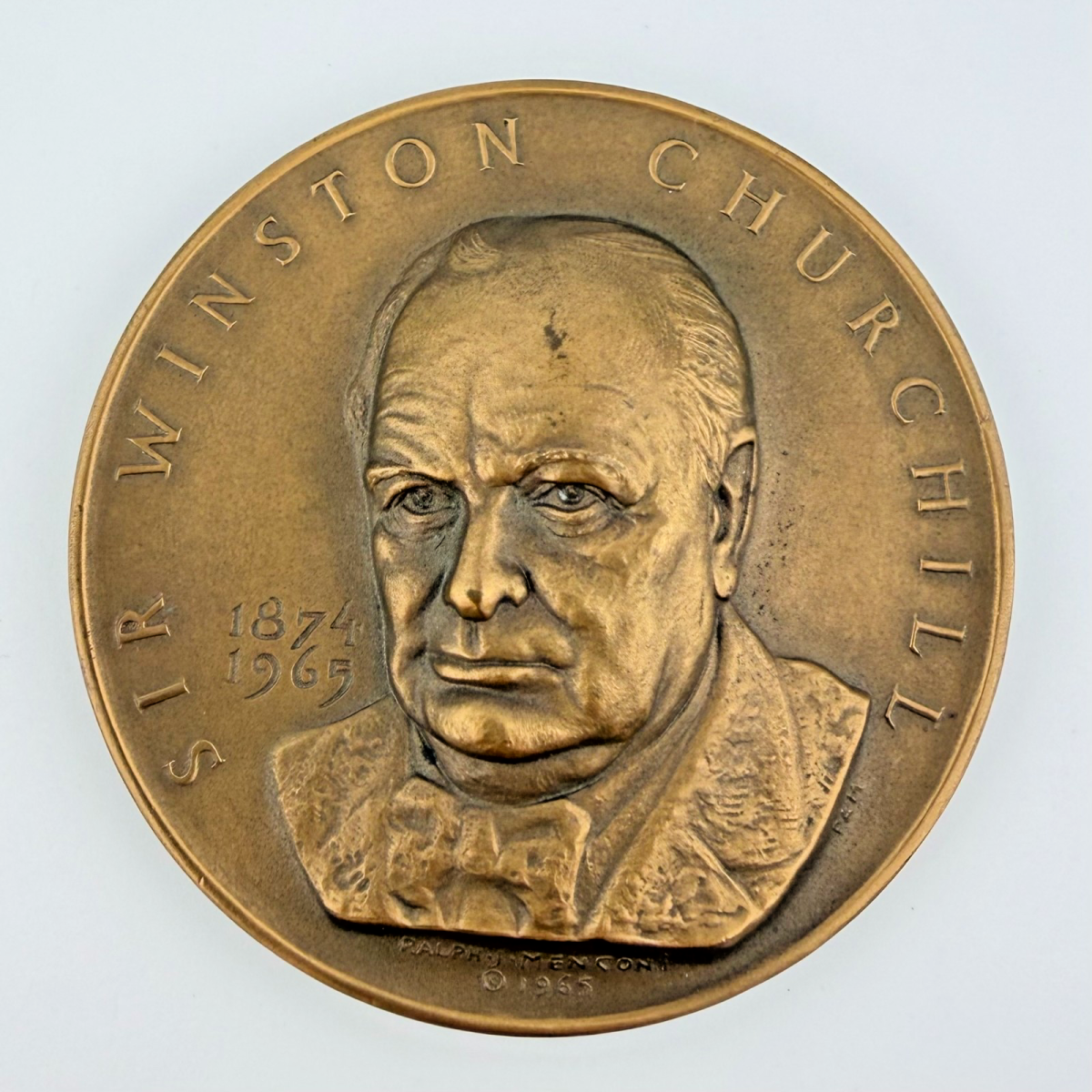 WINSTON CHURCHILL BRONZE MEDAL MEDALLION 2.75 BY MEDALLIC Co NY RALPH MENCONI