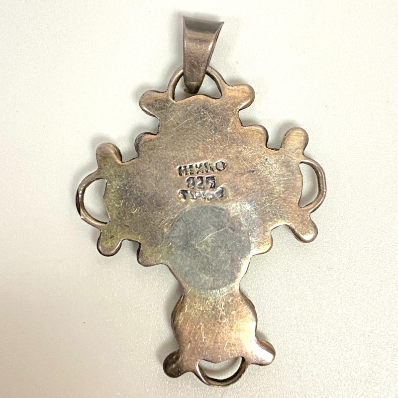 Mexico 825 Silver Amethyst Coral & Turquoise Pendant