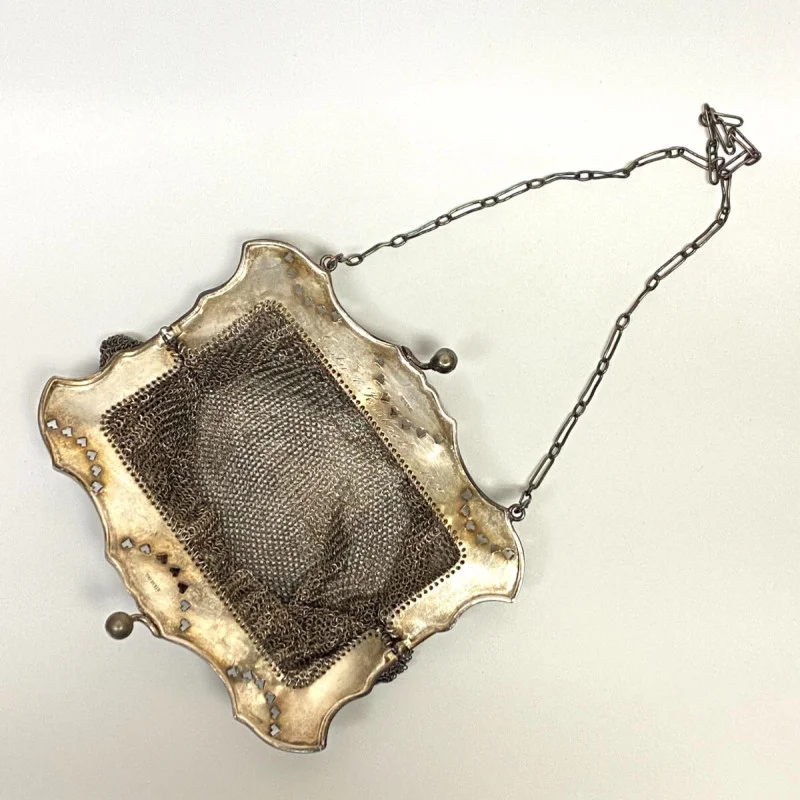 Antique Sterling Silver Mesh Purse - Ruby A Rossback 1909 Engraving