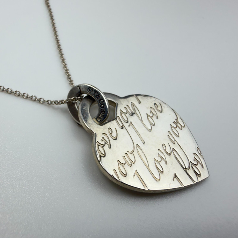 Authentic Tiffany & Co Notes I Love You Double Heart Pendant Silver Necklace 16”