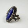 Oval Blue Lapis Lazuli and Marcasite Halo Gemstones Sterling Silver Vintage Ring