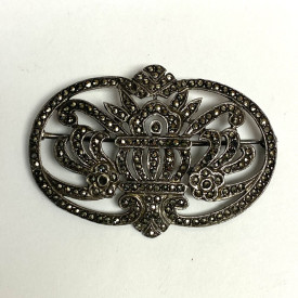Vintage Designed Flower Patterned Marcarsite Brooch Pin