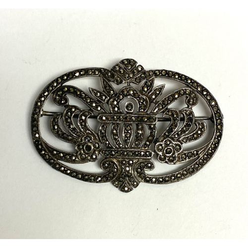 Vintage Designed Flower Patterned Marcarsite Brooch Pin Vintage Designed Flower Patterned Marcarsite Brooch Pin
