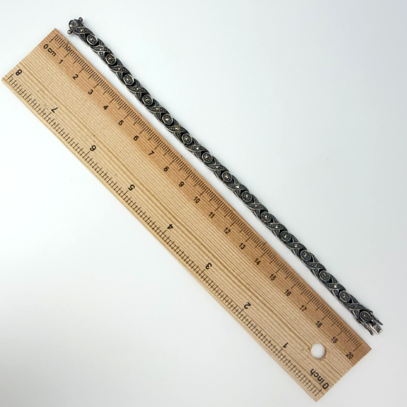 Vintage Signed MO Sterling 925 XO Marcasite Hugs Kisses Love 7.7'' Bracelet 19G