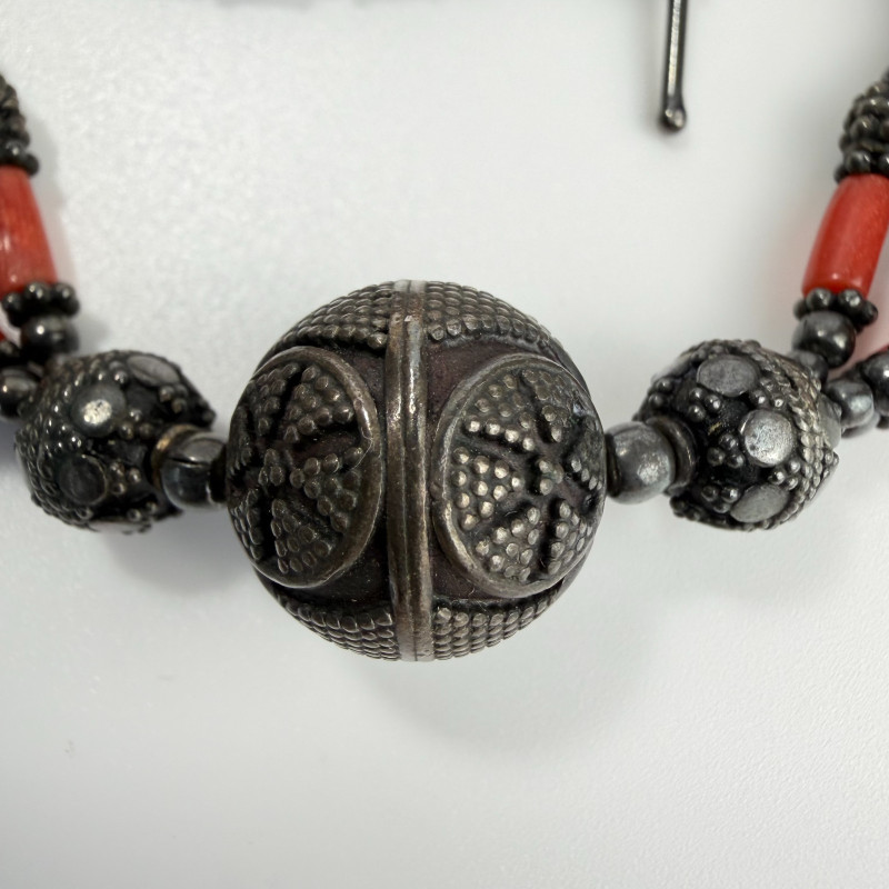 Tibetan Vintage Handmade jewelry set with silver and red coral beads