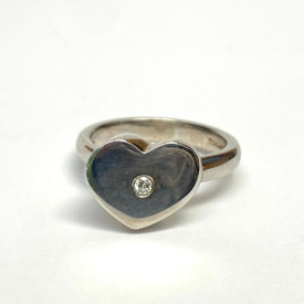 Tiffany & Co. Sterling Silver Paloma Picasso Diamond Modern Heart Ring Size 6.5