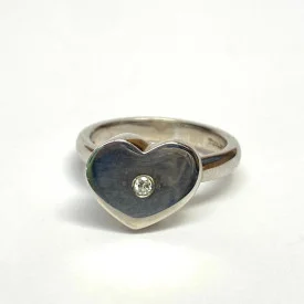 Tiffany & Co. Sterling Silver Paloma Picasso Diamond Modern Heart Ring Size 4
