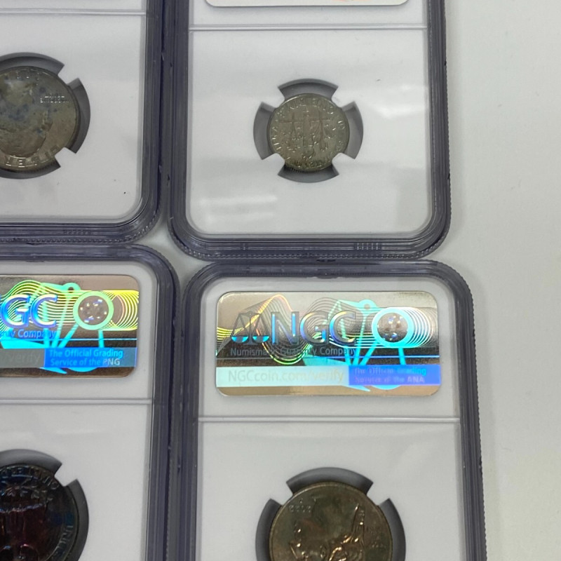 NGC UNC Details–8 Coins: Artificial Toning (7×25C, 1×10C), Altered Color (1×1C) NGC UNC Details–8 Coins: Artificial Toning (7×25C, 1×10C), Altered Color (1×1C)