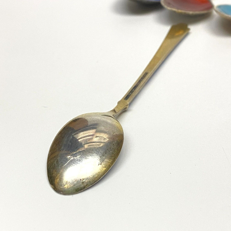 6 Demitasse Spoon Set Enamel Gilt Sterling Silver Ela Denmark