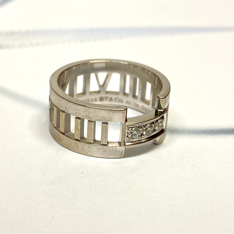 Tiffany & Co. Atlas 18K White Gold Three Diamond Open Band Ring Size 6