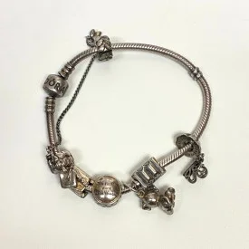 Pandora Solid Sterling Silver Multi-Charm Snake Bracelet 7 in, Box