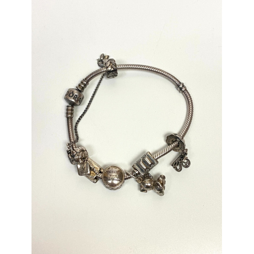 Pandora Solid Sterling Silver Multi-Charm Snake Bracelet 7 in, Box