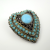 Vintage Gold Tone Metal Blue Turquoise Domed Heart Pin Brooch