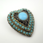 Vintage Gold Tone Metal Blue Turquoise Domed Heart Pin Brooch