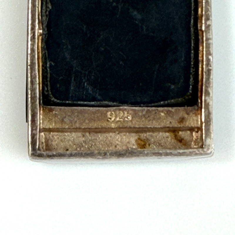 Vintage Rectangular Sterling Silver Black Onyx And Marcasite Pendant