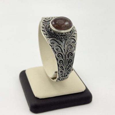 Handmade Sterling Silver 925 Filigree Cuff Bracelet Natural Brown Gemstone Handmade Sterling Silver 925 Filigree Cuff Bracelet Natural Brown Gemstone