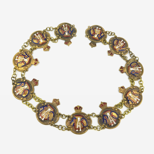 Antique RAOB Buffaloes Officer Collar Chain – Enameled Brass RBAO Links + Crowns Antique RAOB Buffaloes Officer Collar Chain – Enameled Brass RBAO Links + Crowns