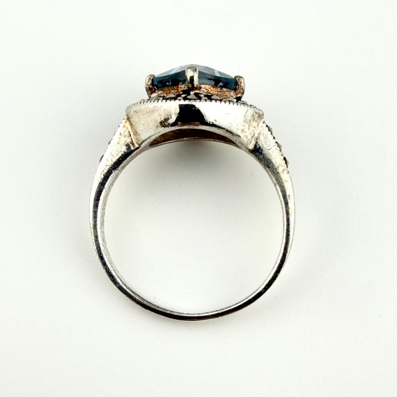 Vintage Style 925 Silver Blue Topaz Marcasite Ring Maker CW