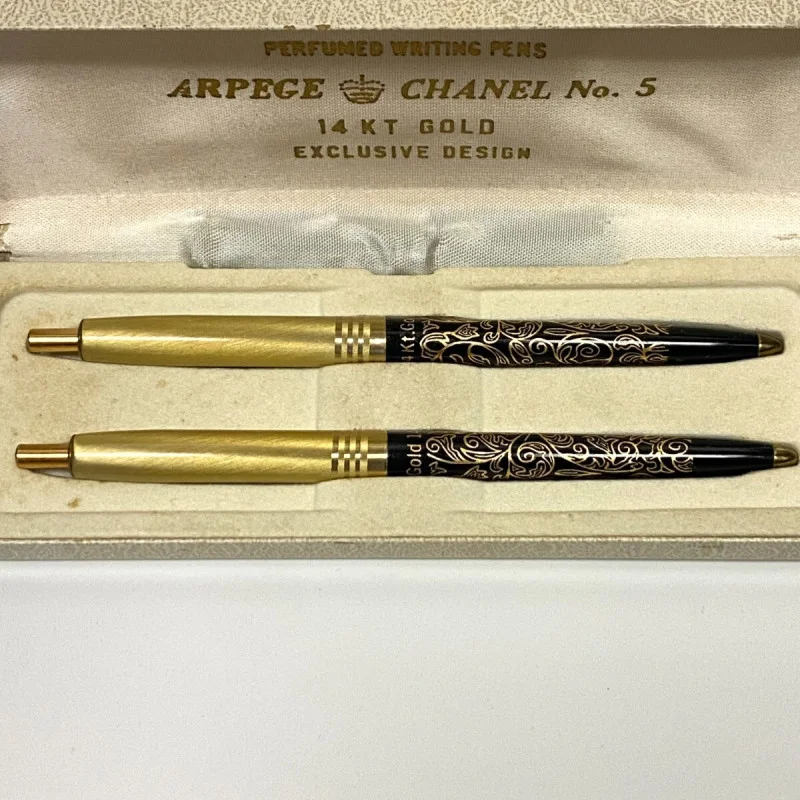 Vintage Perfumed Writing Pens Exclusive Arpege C H A N E L  5  Design 14kt Gold