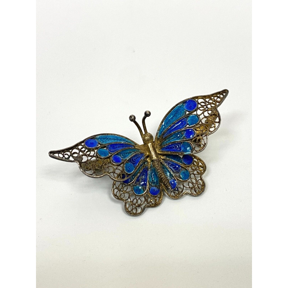 Vintage 800 Silver and Enamel Butterfly Pin