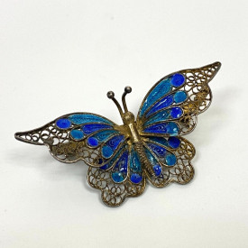 Vintage 800 Silver and Enamel Butterfly Pin