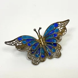Vintage 800 Silver and Enamel Butterfly Pin