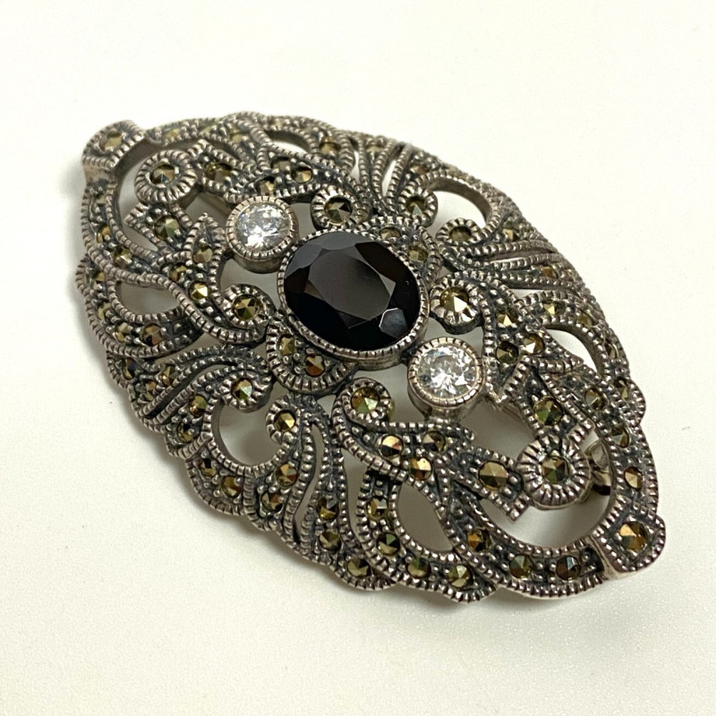 Judith Jack Stunning Sterling, Marcasite and CZ Brooch