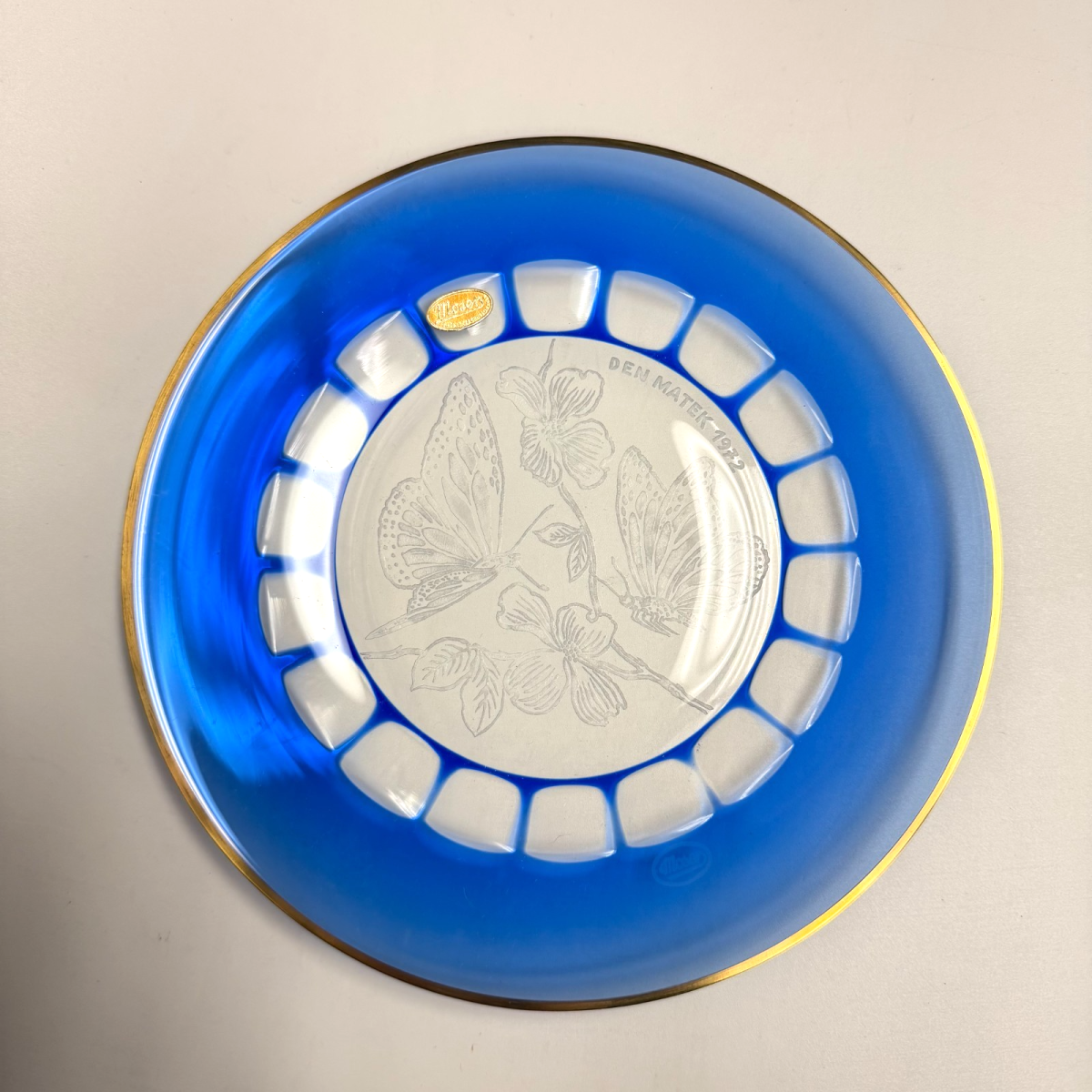 Moser 1971 Vanoce Limited Edition Blue Glass Plate Czech Crystal Castle w/ Box