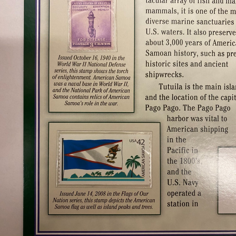 2020 National Park of American Samoa Quarter P&D coins w/2 Stamp